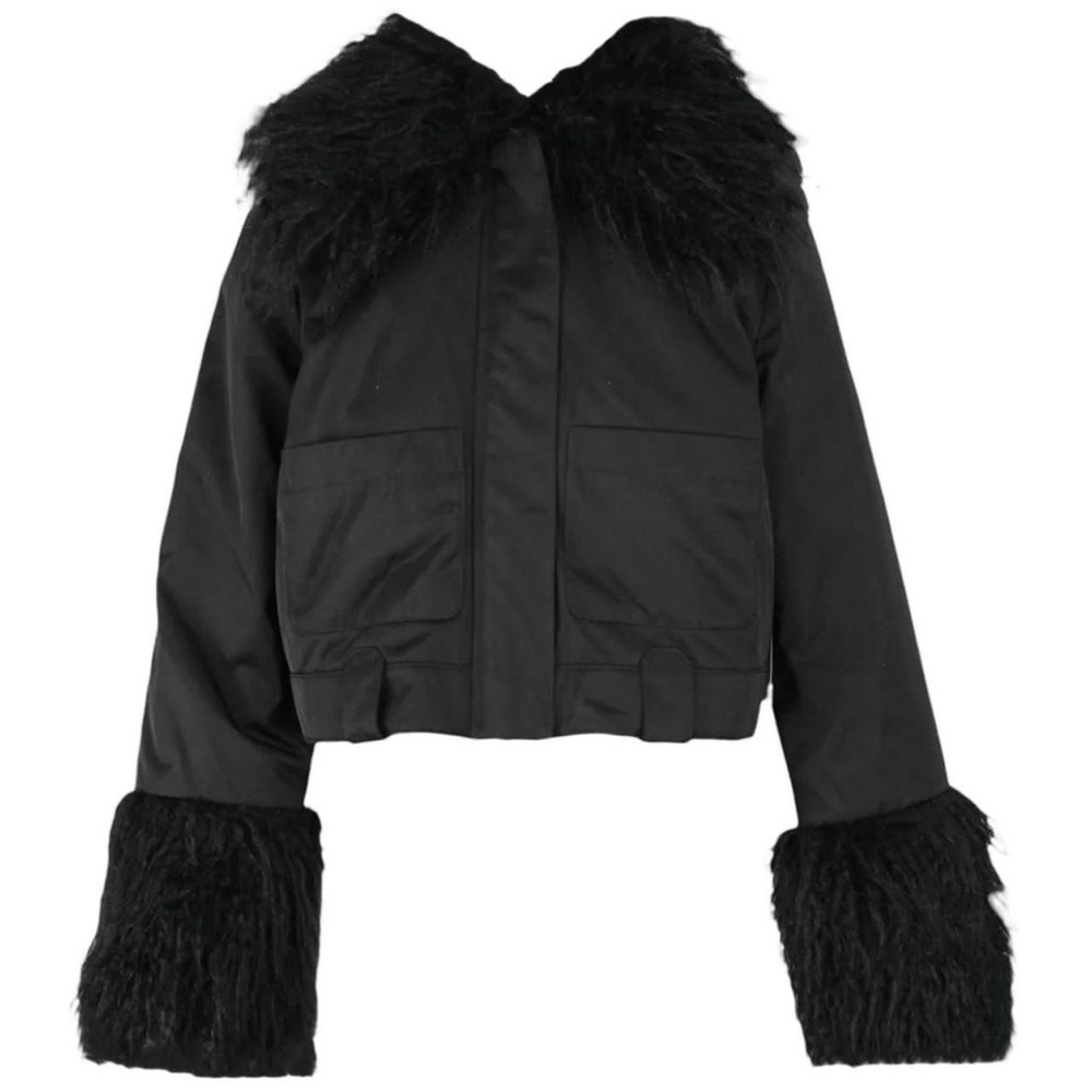 & Other Stories cropped nylon jacket ,shaggy faux fur collar